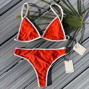 ACACIA Set - Piped Baja Bikini Top & Flynn Cheeky Thong Bottoms in Saffron - L/M